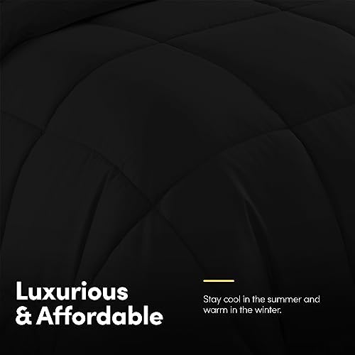 Full Size Comforter Set with Sheets - 7-Piece Bedding Collection - 1 Comforter, 1 Fitted Sheet, 1 Flat, 4 Pillowcases - Deep Pocket - Soft & Breathable Premium Quality - Ideal for All Seasons, Black