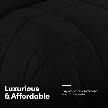 Full Size Comforter Set with Sheets - 7-Piece Bedding Collection - 1 Comforter, 1 Fitted Sheet, 1 Flat, 4 Pillowcases - Deep Pocket - Soft & Breathable Premium Quality - Ideal for All Seasons, Black