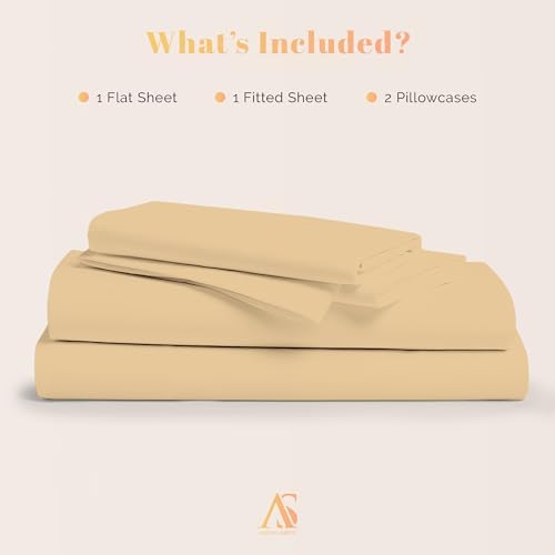 100% Egyptian Cotton Sheets King Size - 800 Series Elite Collection Egyptian Cotton Bed Sheet Set (4 PC, Sand), Soft, Cooling, 16" Deep Pocket Sateen Weave Luxury Hotel Bedsheet