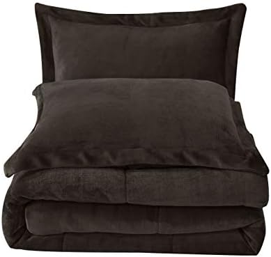 Chezmoi Collection 3-Piece Micromink Sherpa Reversible Down Alternative Comforter Set (King, Chocolate)