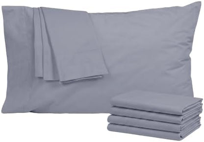 Pillow Cases 100% Cotton Percale Standard Queen Set of 4, Dark Gray