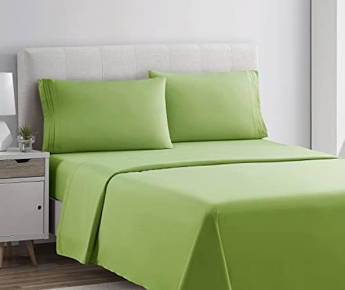 Clara Clark Bed Sheets, Premier 1800 Series 4 Piece Bed Sheet Set, Deep Pocket, Wrinkle, Fade, Stain Resistant, Luxury Soft Bedding Sheets & Pillowcases, Queen, Garden Green