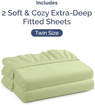CGK Linens 2 Pack Extra Deep Twin Fitted Sheets - Light Sage Green