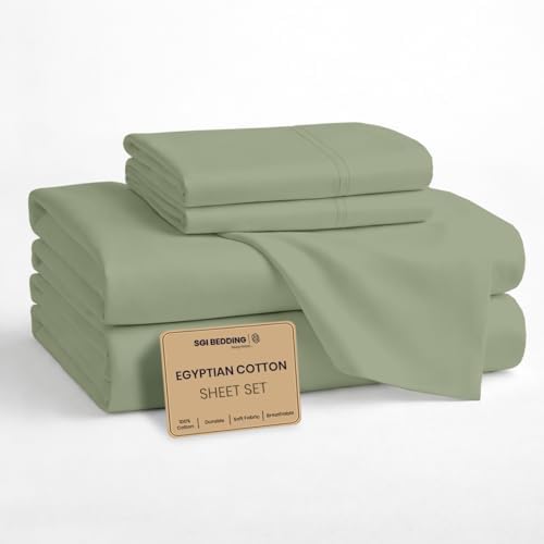 SGI bedding 100% Egyptian Cotton Sheets Full Size – Cooling Sheets, Soft Breathable Moss Bedding, Luxury Bedding, Luxury Hotel Sheet Set, Deep Pocket 16", 4 Piece Set