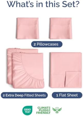 Extra Deep Pocket Split King Sheet Set - Breathable & Cooling - Baby Pink