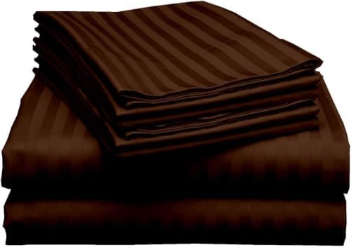 Mattress-Homes 6 Piece King Size Sheet Set, Hotel Luxury Collection, 100% Egyptian Cotton, 18 Inch Deep Pocket 6PCs Fitted Sheet, Soft & Cool, Breathable 4 Pillowcases in Chocolate Striped