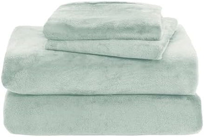 Elegant Comfort Luxuriously Soft 4-Piece Velvet Plush Flannel Sheet Set - Premium Quality - Cozy Warm, Anti-Static, Non Pilling Fuzzy Velvet Flannel Fleece Deep Pocket Sheet Set - Full, Mint Green