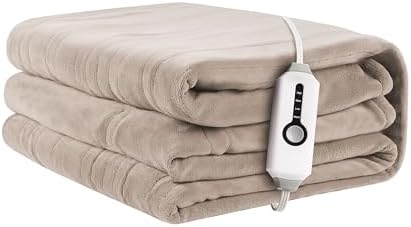 ReyyNio Electric Heated Blanket Twin Size 62"x84", 10H Auto-Off, Brown
