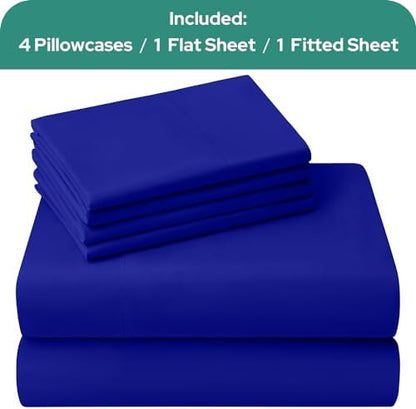 HOMEIDEAS Queen Size Bed Sheets - 6 Piece Set (Royal Blue) - Extra Soft Brushed Microfiber 1800 Bedding Sheets, Deep Pocket, Wrinkle & Fade Free