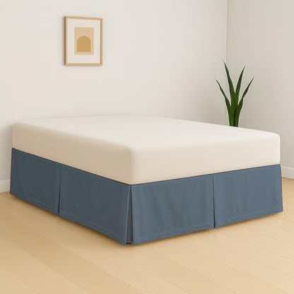 eBeddy Linens Split Corner Bed Skirt Queen 14 Inch Drop – 100% Microfiber, – Platform Style, Lake Blue Solid, 3-Sided Pleated, Tailored Fit, Hidden Storage, Hotel Luxury, Washable