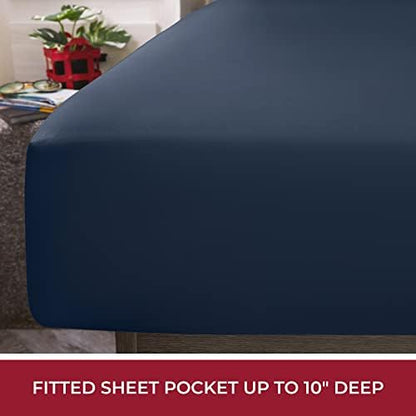 Mellanni Iconic 4-Piece, Ultra Soft Sheet Set (RV/Short Queen, Navy Blue)