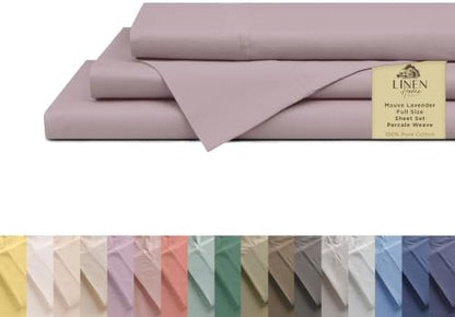 Linen Home Full Size 100% Cotton Percale Sheets, 4 Pc Set - Mauve Lavender