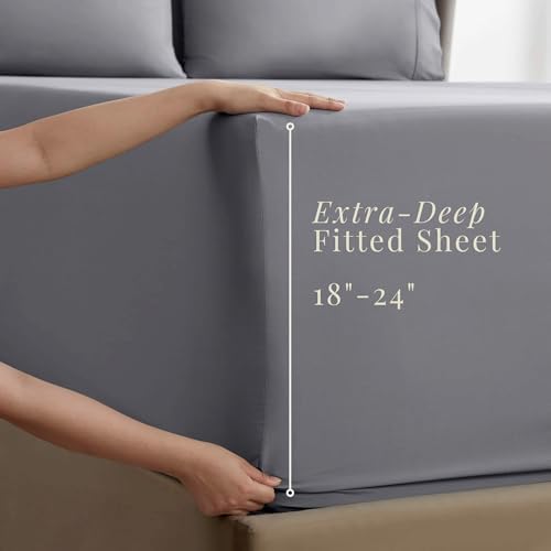 Hearth & Harbor Extra Deep Pocket Queen Sheets Sets - Fits Mattress 18-24 Inches Deep - Extra Deep Pocket Sheets - 6 Piece Queen Size
