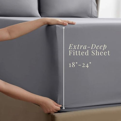 Hearth & Harbor Bed Sheets, Luxury Soft 6 Piece Bed Sheet Set Extra Deep Pocket Fitted Sheets Fits Mattress up to 21", Double Brushed Bedding Sheets & Pillowcases, Queen, Frost Gray