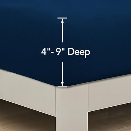 PureFit Stretchy Box Spring Cover Full - Elastic Fitted Box Spring Wrap Around 4 Sides, Wrinkle & Fading Resistant Fits Full Size Beds, Navy