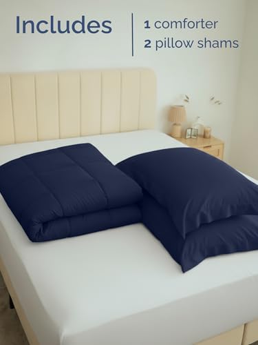 King Comforter Set - Navy Blue Bedding for All Seasons - 3 Piece Bed Set
