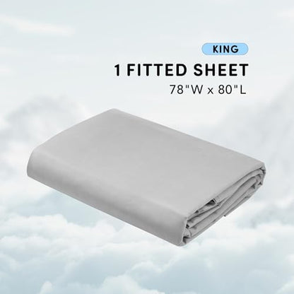 Comfort Spaces Coolmax Moisture Wicking Fitted Sheet ONLY Super Soft, Fade Resistant, All Elastic Deep Pocket Fits Up to 16" Mattress - Warm Weather Cooling Sheets for Night Sweats, King, Grey