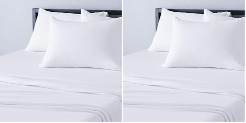 Amazon Basics Breathable, Stretchy 100% Cotton Jersey 3-Piece Bed Sheet Set, Includes Flat and Fitted Sheets, Pillowcase, Twin, White (Pack of 2)