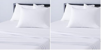 Amazon Basics Breathable, Stretchy 100% Cotton Jersey 3-Piece Bed Sheet Set, Includes Flat and Fitted Sheets, Pillowcase, Twin, White (Pack of 2)