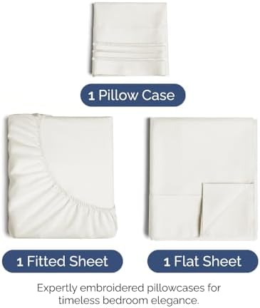Twin Size 3 Piece Sheet Set - Ultra Soft & Cooling Sheets - Antique White