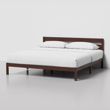 LIFEMENT King Bed Frame with Headboard Classic Wood Platform, Noise Free, Under Bed Storage, No Box Spring Needed, Easy Assembly, Walnut