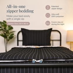Beddy's Jungle Animal Themed Durable Zipper Bedding for Kids, Bed in a Bag, Black Striped Comforter & Animal Print Sheets, Includes 2 Pillowcases & 2 Pillow Shams, Easy to Make & Wash - Queen