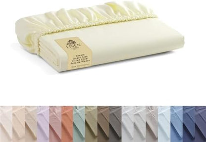 Linen Home Queen Size Fitted Sheet only 100% Cotton Percale, Cream