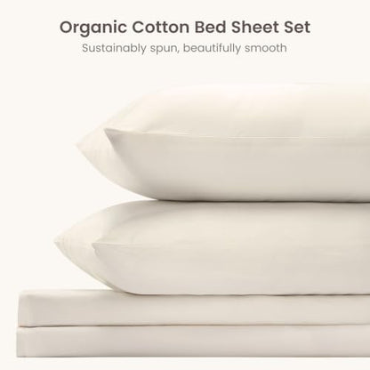 BIOWEAVES 100% Organic Cotton Sheets, 300 Thread Count 4-Piece GOTS Certified Bed Sheet Set Fits Mattress Upto 17" Deep Pocket, Soft & Silky Sateen Weave (Full, Undyed Natural)