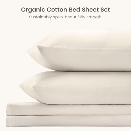 BIOWEAVES 100% Organic Cotton Sheets, 300 Thread Count 4-Piece GOTS Certified Bed Sheet Set Fits Mattress Upto 17" Deep Pocket, Soft & Silky Sateen Weave (California King, Undyed Natural)