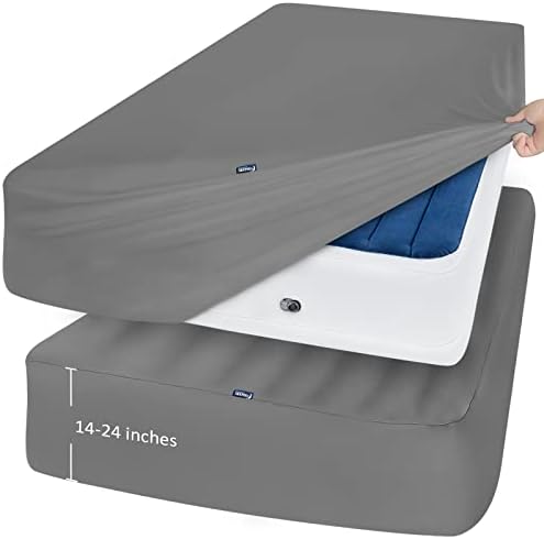 Queen Fitted Sheet Only, Extra Deep Pocket Fits Up to 24 Inch, Grey 2 Pack