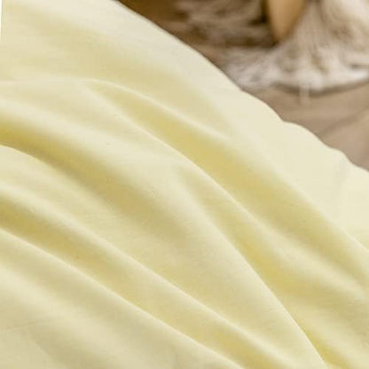 BESTOUCH Cotton Solid Duvet Cover Set Linen Feel Light Yellow Twin
