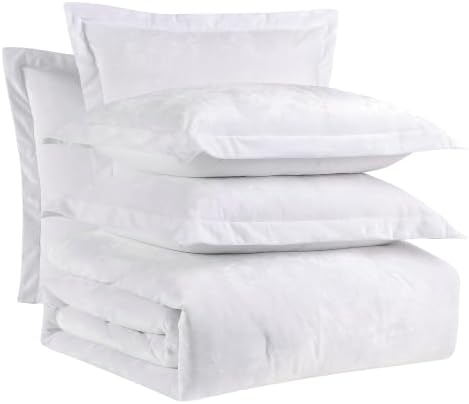 Fredsure Distressed Velvet Comforter Set, 5 Pieces Bright White King, Distressed Velvet Face and Brushed Microfiber Reverse