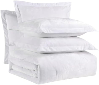 Fredsure Distressed Velvet Comforter Set, 5 Pieces Bright White King, Distressed Velvet Face and Brushed Microfiber Reverse