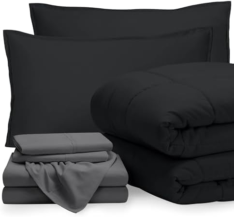 Bare Home Bed-in-A-Bag 7 Piece Set (Full, Black/Grey)