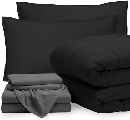Bare Home Bed-in-A-Bag 7 Piece Set (Full, Black/Grey)