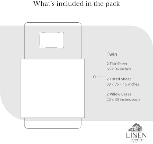 Linen Home 100% Cotton Percale Sheets Twin Size Pack of 2, Oil Green, Deep Pocket, 6 Pieces Set- 2 Flat, 2 Fitted and 2 Pillowcases, Crisp Cool and Long Staple Strong Bed Linen