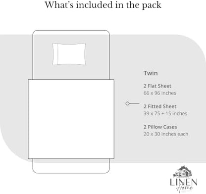 Linen Home 100% Cotton Percale Sheets Twin Size Pack of 2, Oil Green, Deep Pocket, 6 Pieces Set- 2 Flat, 2 Fitted and 2 Pillowcases, Crisp Cool and Long Staple Strong Bed Linen