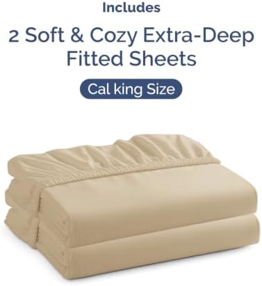 CGK Linens 2 Pack Extra Deep Cal King Fitted Sheets - Beige