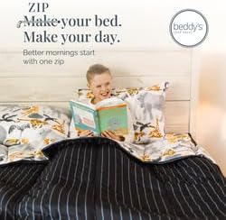 Beddy's Jungle Animal Themed Durable Zipper Bedding for Kids, Bed in a Bag, Black Striped Comforter & Animal Print Sheets, Includes 2 Pillowcases & 2 Pillow Shams, Easy to Make & Wash - Queen