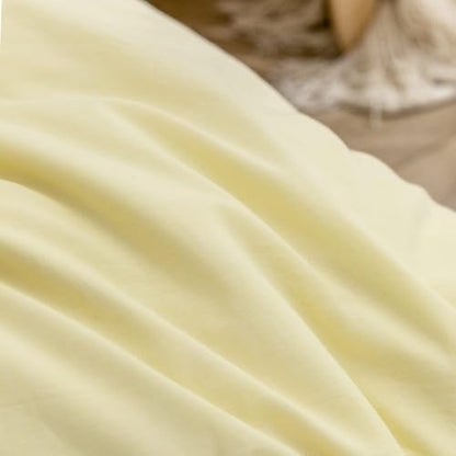 BESTOUCH Cotton Solid Duvet Cover Set Linen Feel Light Yellow Alaska King