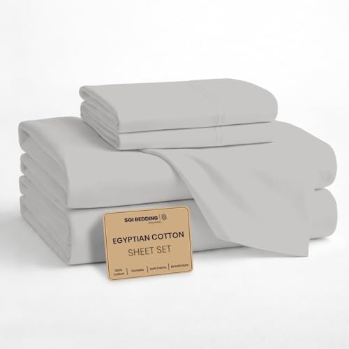 SGI bedding 100% Egyptian Cotton Sheets Queen Size – Cooling Sheets, Soft Breathable Silver Bedding, Luxury Bedding, Luxury Hotel Sheet Set, Deep Pocket 16", 4 Piece Set
