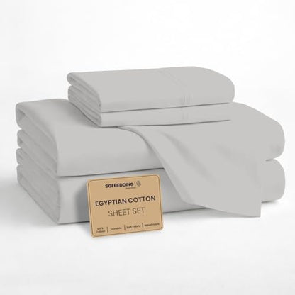 SGI bedding 100% Egyptian Cotton Sheets Queen Size – Cooling Sheets, Soft Breathable Silver Bedding, Luxury Bedding, Luxury Hotel Sheet Set, Deep Pocket 16", 4 Piece Set