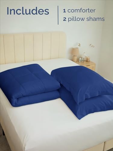 King Comforter Set - Navy Blue/Sky Blue Bedding, All Seasons - 3 Piece Set