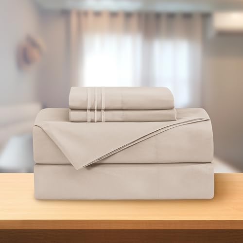 Elegant Comfort Luxury 4-Piece Bed Sheet Set - Luxury Bedding 1500 Premium Hotel Quality Microfiber, Wrinkle Resistant Cool & Breathable, Easy Elastic Fitted, Twin/Twin XL, Cream-Beige
