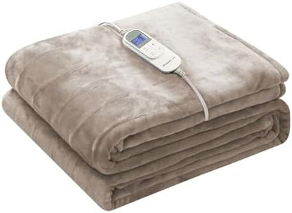 Wapaneus Electric Blanket 62”x84” Flannel Heated Blanket Twin Size with 5 Heating Settings 10 Hours Auto-Off, Fast-Heating, ETL Listed, Machine Washable, Mushroom