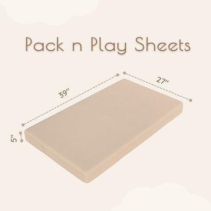 2-Pack Muslin Mini Crib Sheets Girl Boy, Cotton Muslin Pack and Play Sheets Fitted, 27" x 39", Fits Graco Pack n Play Mattress, Playpen Sheets Pack n Play, Oeko-Tex (Neutral Pack n Play Sheets)