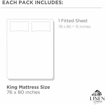 Linen Home King Size Fitted Sheet Only 100% Cotton Percale, Oil Green