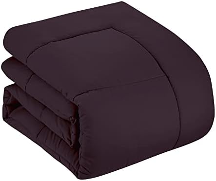 Sweet Home Collection 7 Piece Comforter Set Bag Solid Color All Season Soft Down Alternative Blanket & Luxurious Microfiber Bed Sheets, Purple, Queen