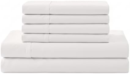 Linen Home 6 Piece California King Sheet Set, 100% Cotton Percale, 4 Pillowcases, Deep Pocket with All Around Elastic Sheet, Crisp Breathable Bedding, Hotel Luxury, Long-Staple Combed Cotton, White