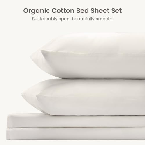 BIOWEAVES 100% Organic Cotton Sheets, 300 Thread Count 3-Piece GOTS Certified Bed Sheet Set Fits Mattress Upto 17" Deep Pocket, Soft & Silky Sateen Weave (Twin, Cream)
